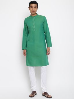 Fabindia - Green Cotton Slim Fit Long Kurta