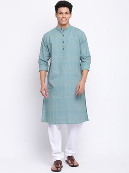 Fabindia - Green Cotton Hand Block Printed Long Kurta