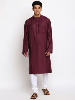 Fabindia - Maroon Viscose Silk Woven Long Kurta