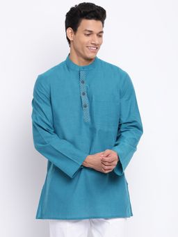 Fabindia - Teal Cotton Woven Short Kurta
