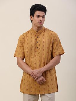 Fabindia - Mustard Cotton Printed Chinese Collar Short Kurta
