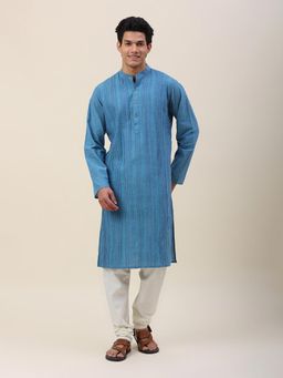 Fabindia - Blue Cotton Pintucks Slim Fit Long Kurta