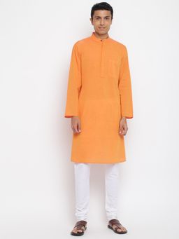 Fabindia - Orange Cotton Embroidered Long Kurta