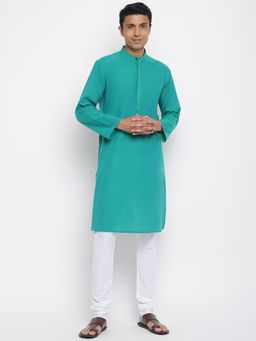 Fabindia - Green Cotton Embroidered Long Kurta