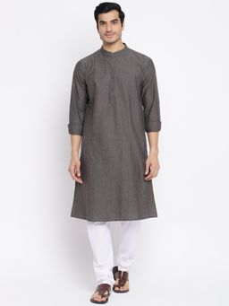 Fabindia - Grey Cotton Slim Fit Long Kurta