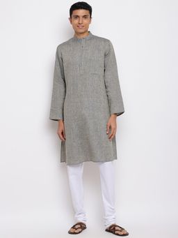 Fabindia - Grey Linen Striped Long Kurta