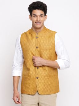 Fabindia - Yellow Viscose Silk Printed Jacket