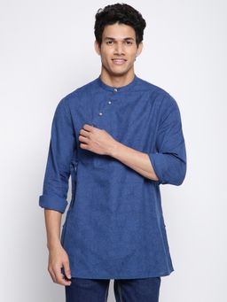 Fabindia - FabBasics Navy Cotton Slim Fit Printed Short Kurta