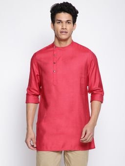 Fabindia - Red Viscose Silk Slim Fit Slim Fit Short Kurta