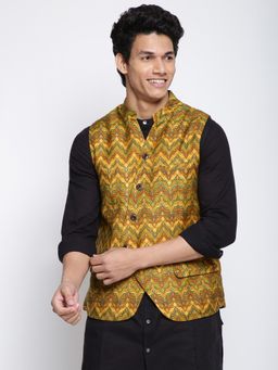 Fabindia - Multi Viscose Silk Slim Fit Printed Nehru Jacket