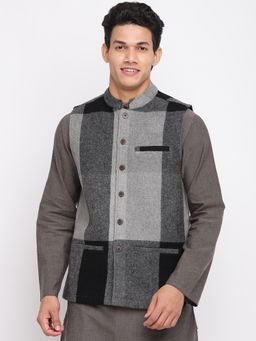Fabindia - Black Wool Checks Nehru Jacket