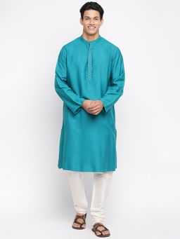 Fabindia - Green Viscose Silk Woven Knee Length Long Kurta