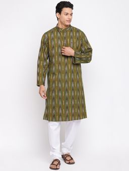 Fabindia - Green Cotton Woven Knee Length Long Kurta