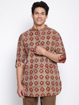 Fabindia - Red Cotton Kalamkari Slim Fit Printed Short Kurta
