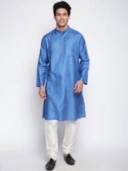 Fabindia - Blue Silk Woven Long Kurta