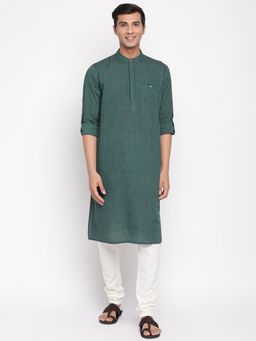 Fabindia - Green Cotton Woven Long Kurta