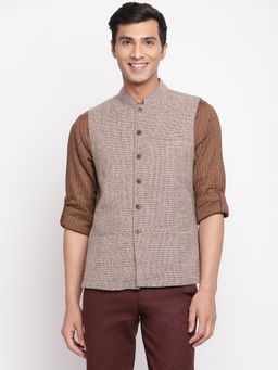 Fabindia - Brown Wool Woven Nehru Jacket