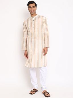 Fabindia - Beige Cotton Dobby Long Kurta