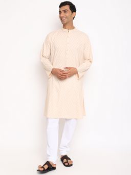 Fabindia - Beige Cotton Printed Long Kurta