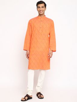 Fabindia - Orange Cotton Pintucks Long Kurta