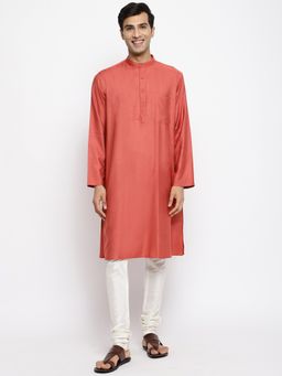 Fabindia - Rust Viscose Silk Woven Long Kurta