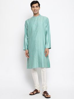 Fabindia - Green Viscose Silk Pintucks Long Kurta