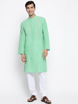 Fabindia - Green Cotton Embroidered Long Kurta