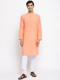 Fabindia - Orange Cotton Embroidered Long Kurta