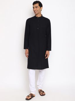 Fabindia - Black Cotton Striped Slim Fit Long Kurta