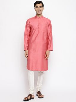 Fabindia - Pink Viscose Silk Woven Long Kurta