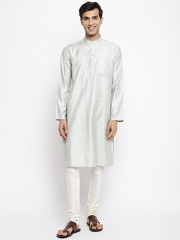 Fabindia - Grey Viscose Silk Woven Long Kurta