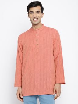 Fabindia - Orange Cotton Dobby Short Kurta