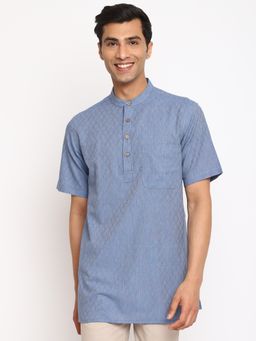 Fabindia - Blue Cotton Dobby Short Kurta