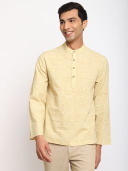 Fabindia - Yellow Cotton Hand Block Printed Mid Placket Shirt