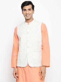 Fabindia - Off White Cotton Woven Nehru Jacket
