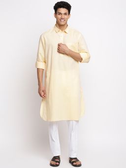 Fabindia - Yellow Linen Pathani Kurta Comfort Fit