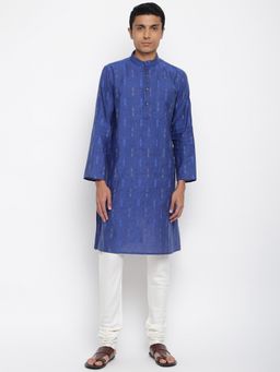 Fabindia - Blue Linen Blend Cutwork Long Kurta