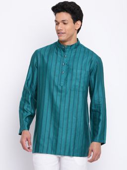 Fabindia - Teal Viscose Blend Dobby Short Kurta