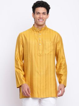 Fabindia - Yellow Viscose Blend Dobby Short Kurta
