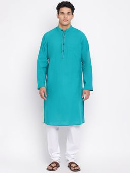 Fabindia - Teal Cotton Woven Slim Fit Long Kurta