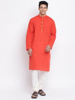Fabindia - Orange Cotton Woven Slim Fit Long Kurta