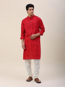Fabindia - Red Cotton Printed Slim Fit Long Kurta