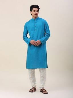 Fabindia - Blue Cotton Woven Slim Fit Long Kurta