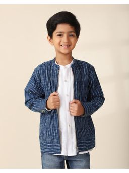Fabindia - Navy Blue Cotton Printed Jacket