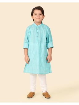 Fabindia - Teal Cotton Hand Block Printed Long Kurta