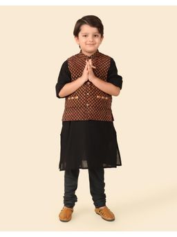 Fabindia - Black Cotton Bagru Printed Jacket & Kurta