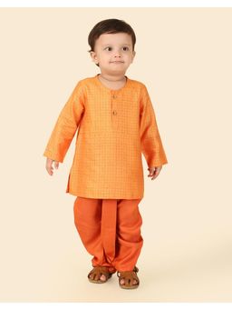 Fabindia - Orange Viscose Silk Block Printed Dhoti & Kurta