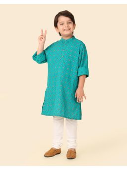 Fabindia - Teal Cotton Hand Block Printed Long Kurta
