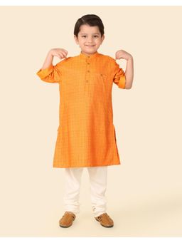 Fabindia - Orange Viscose Silk Hand Block Printed Long Kurta