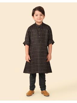 Fabindia - Black Viscose Blend Woven Long Kurta